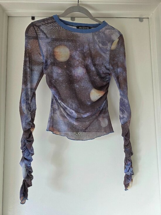 Urban Outfitters Tops - Urban Outfitters Mesh Ruched Top Moon Galaxy Celestial Women Size M  Long Sleeve